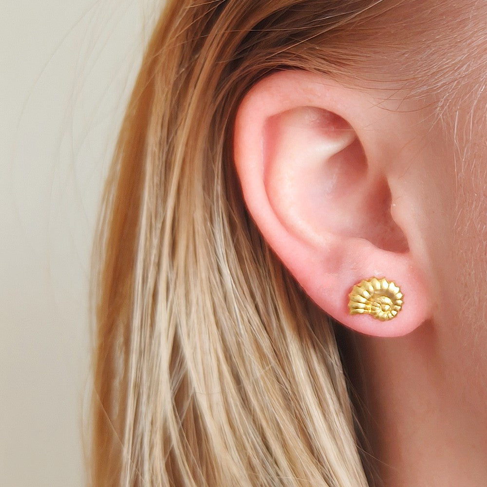 ammoniet oorknopje goldplated