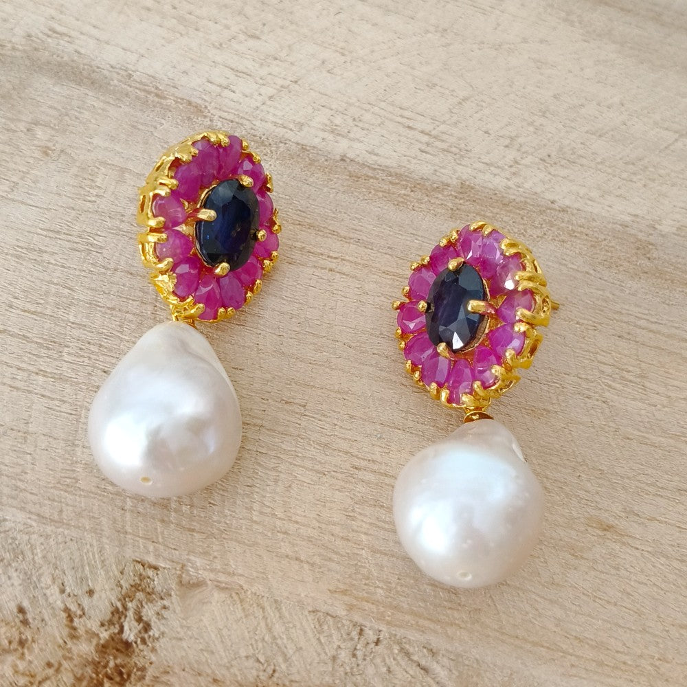 parel oorbellen saffier en robijn