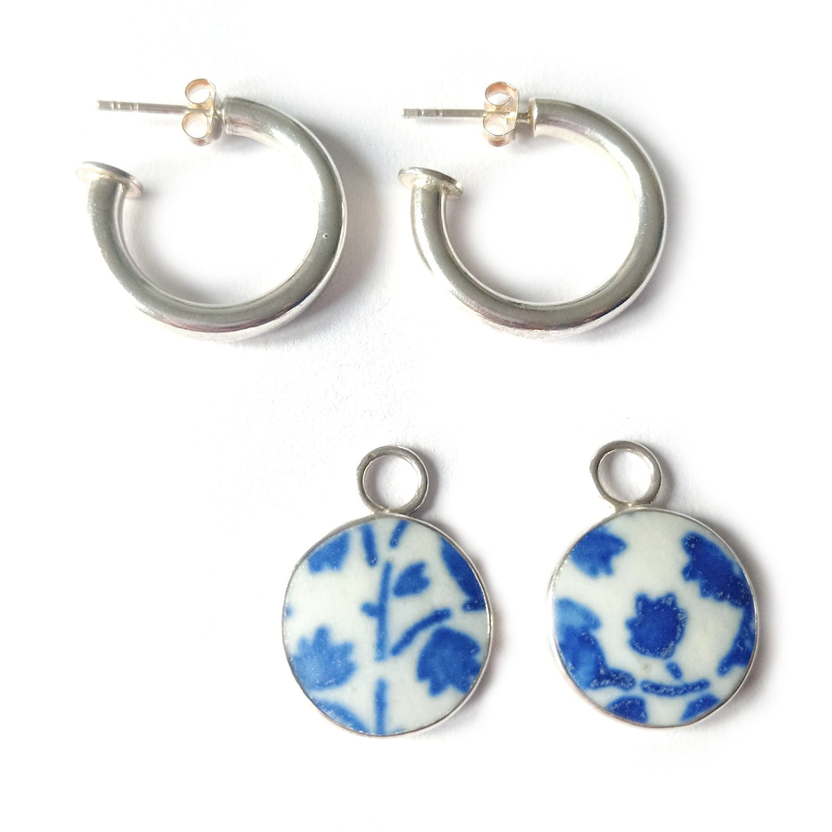 Oorbellen zilver Ming Jewelry - Oorringen met porseleinen Ming hangers
