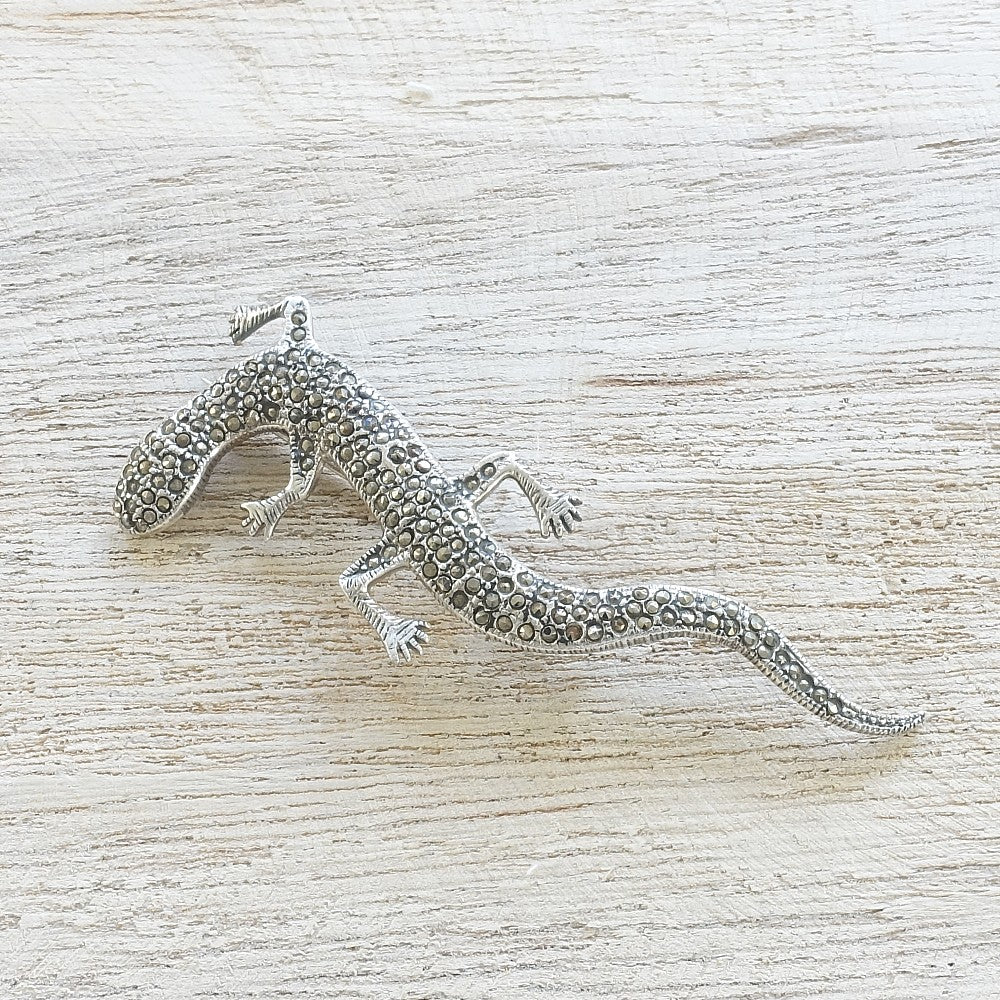 Broche hagedis met marcasiet zilver 925